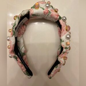 Brianna Cannon pink and white floral headband with stones and pearls